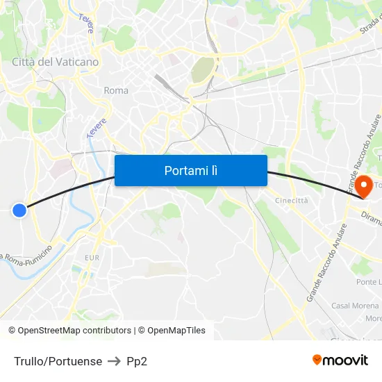Trullo/Portuense to Pp2 map