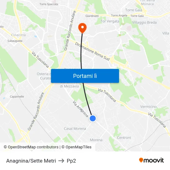 Anagnina/Sette Metri to Pp2 map