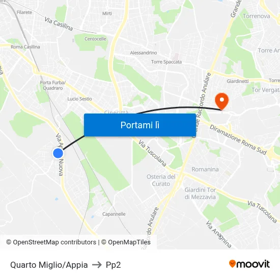 Quarto Miglio/Appia to Pp2 map