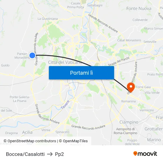 Boccea/Casalotti to Pp2 map