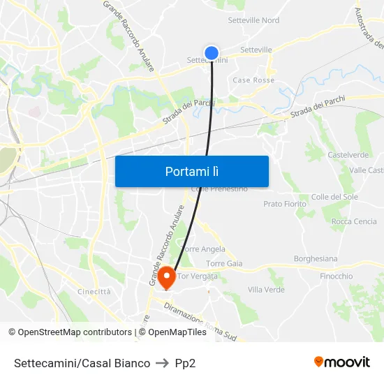 Settecamini/Casal Bianco to Pp2 map