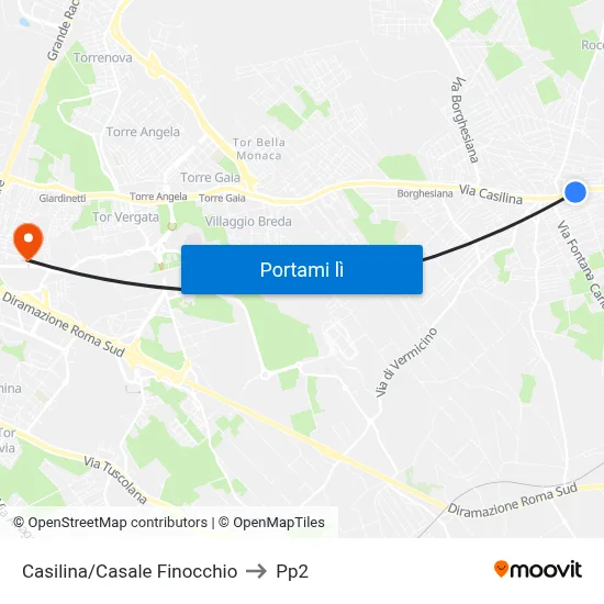 Casilina/Casale Finocchio to Pp2 map