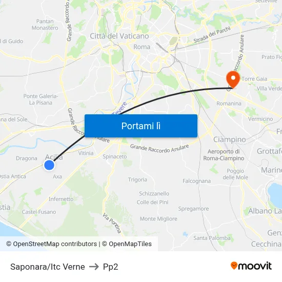 Saponara/Itc Verne to Pp2 map