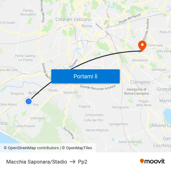 Macchia Saponara/Stadio to Pp2 map