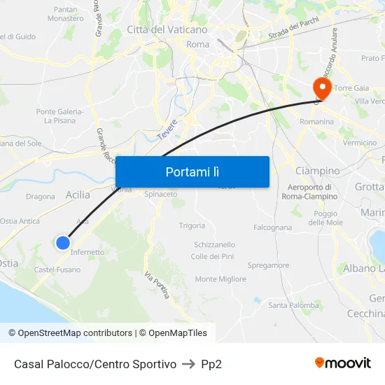 Casal Palocco/Centro Sportivo to Pp2 map