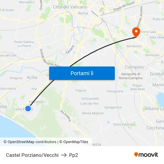 Castel Porziano/Vecchi to Pp2 map