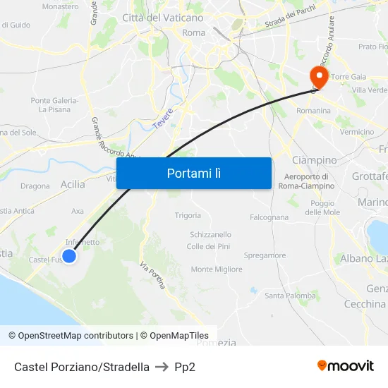 Castel Porziano/Stradella to Pp2 map