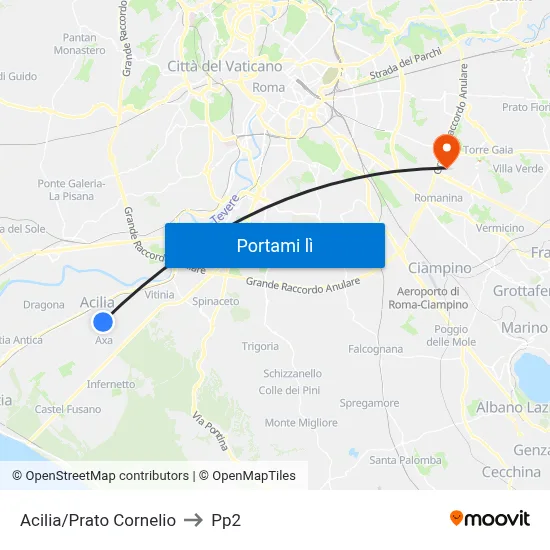 Acilia/Prato Cornelio to Pp2 map