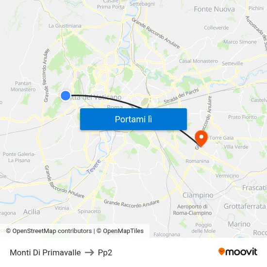 Monti Di Primavalle to Pp2 map