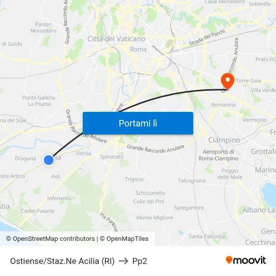 Ostiense/Staz.Ne Acilia (Rl) to Pp2 map