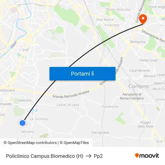 Policlinico Campus Biomedico (H) to Pp2 map