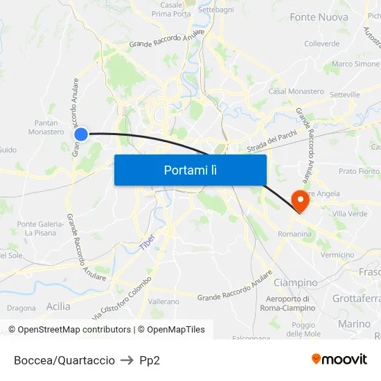 Boccea/Quartaccio to Pp2 map