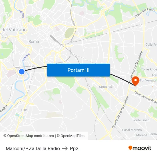 Marconi/P.Za Della Radio to Pp2 map