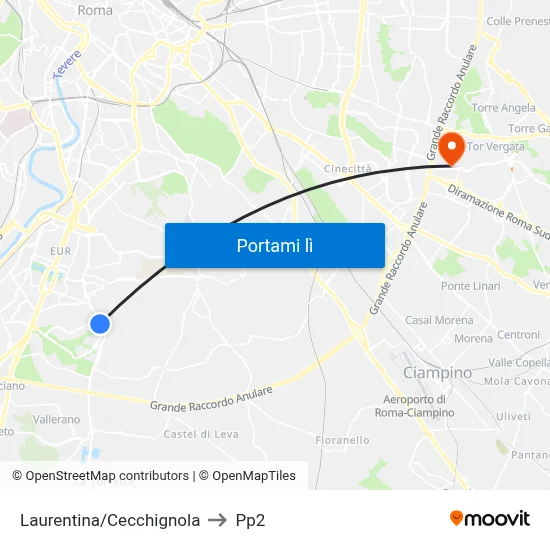 Laurentina/Cecchignola to Pp2 map