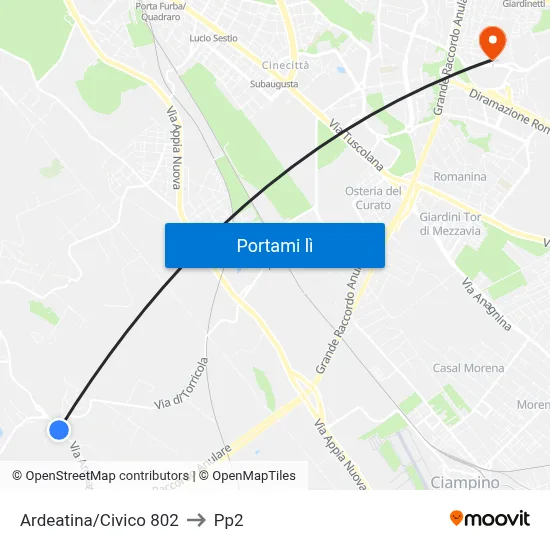 Ardeatina/Civico 802 to Pp2 map