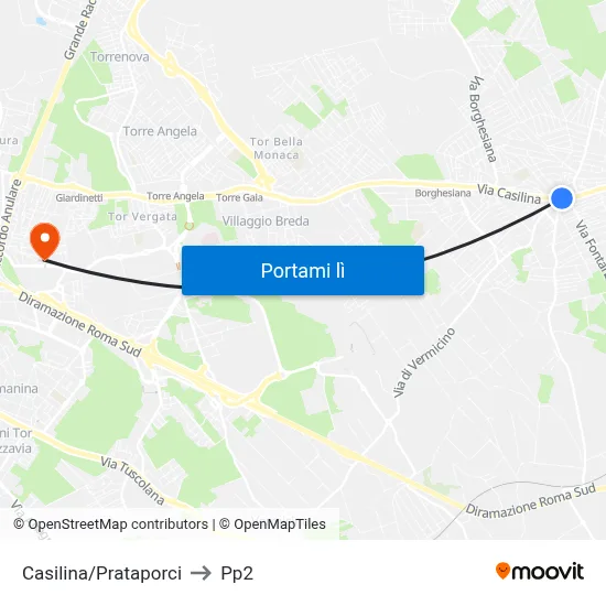 Casilina/Prataporci to Pp2 map