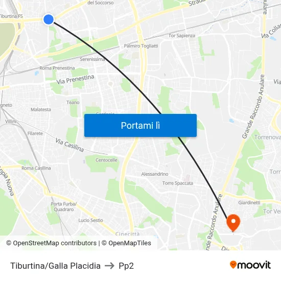 Tiburtina/Galla Placidia to Pp2 map