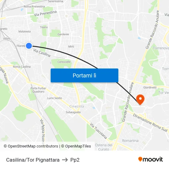 Casilina/Tor Pignattara to Pp2 map