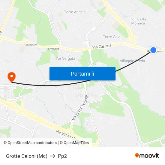 Grotte Celoni (Mc) to Pp2 map