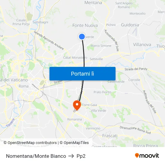 Nomentana/Monte Bianco to Pp2 map