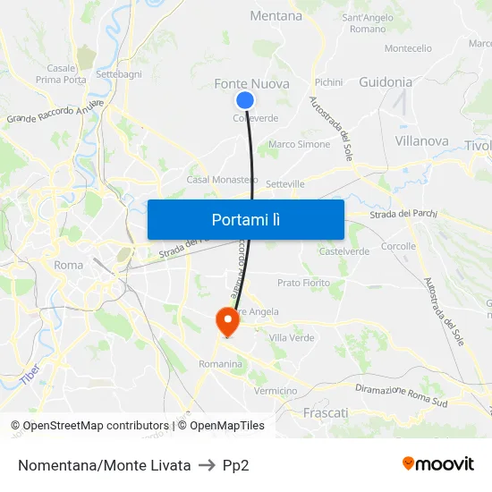Nomentana/Monte Livata to Pp2 map