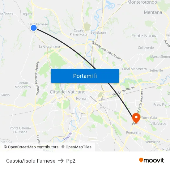 Cassia/Isola Farnese to Pp2 map