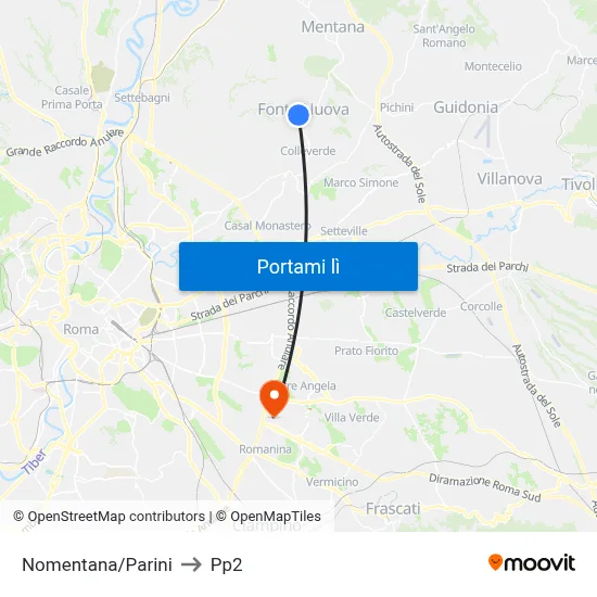 Nomentana/Parini to Pp2 map