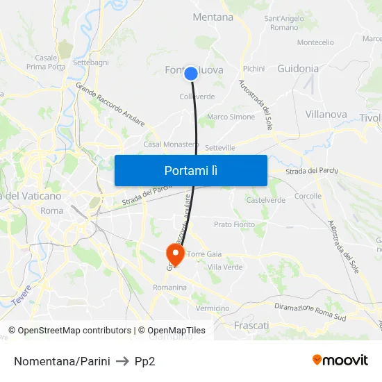 Nomentana/Parini to Pp2 map