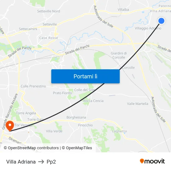 Villa Adriana to Pp2 map