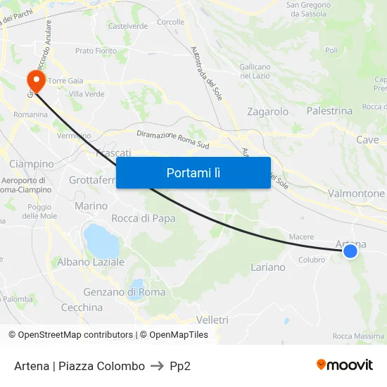 Artena | Piazza Colombo to Pp2 map