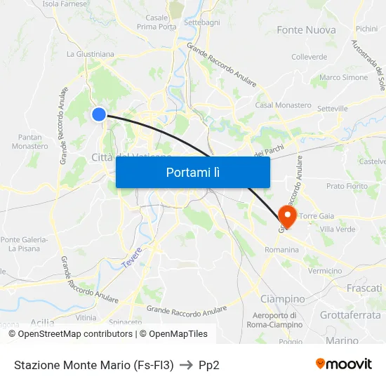 Stazione Monte Mario (Fs-Fl3) to Pp2 map