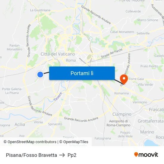 Pisana/Fosso Bravetta to Pp2 map