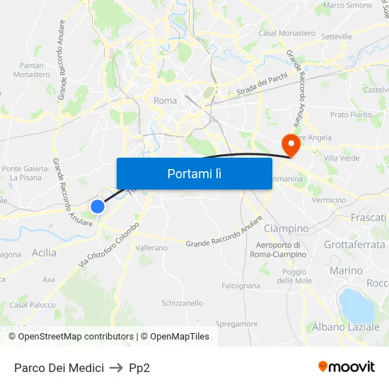 Parco Dei Medici to Pp2 map