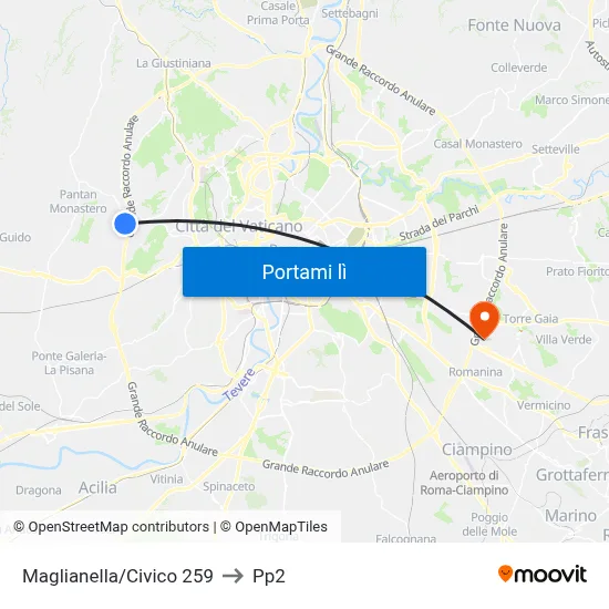 Maglianella/Civico 259 to Pp2 map