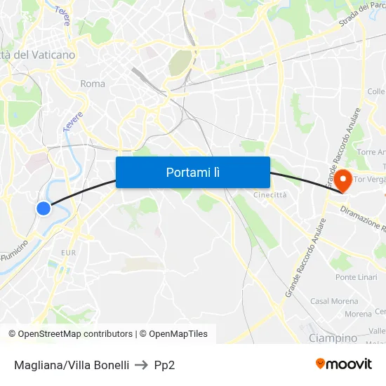 Magliana/Villa Bonelli to Pp2 map