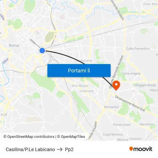 Casilina/P.Le Labicano to Pp2 map