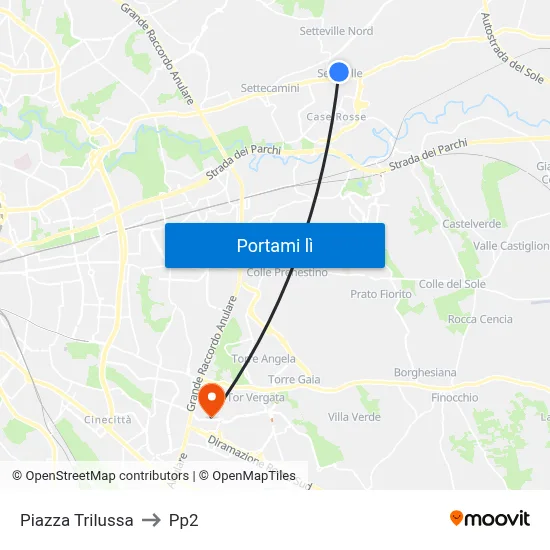 Piazza Trilussa to Pp2 map