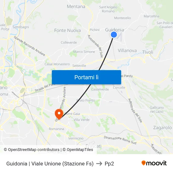 Guidonia | Viale Unione (Stazione Fs) to Pp2 map