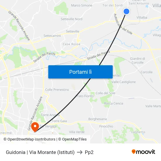 Guidonia | Via Morante (Istituti) to Pp2 map
