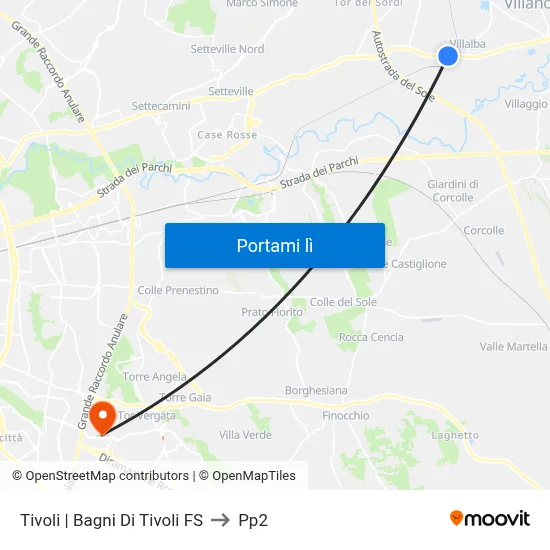 Tivoli | Bagni Di Tivoli FS to Pp2 map