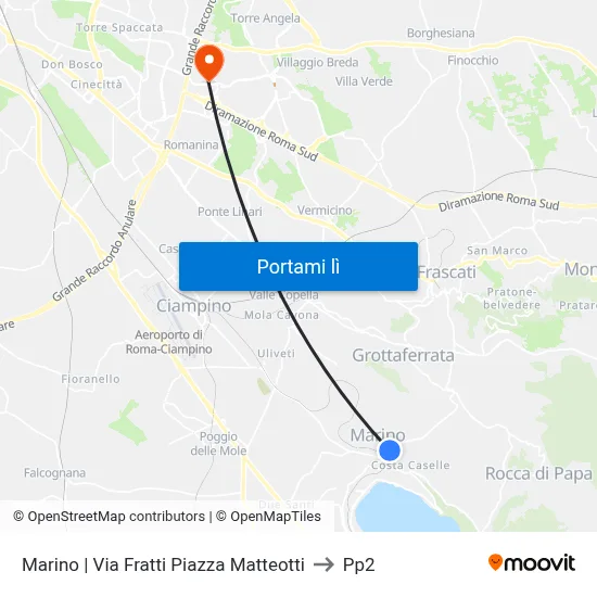 Marino | Via Fratti Piazza Matteotti to Pp2 map
