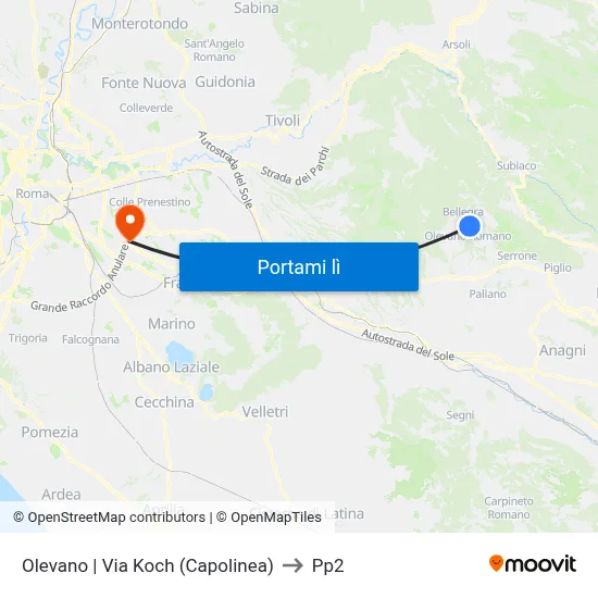 Olevano | Via Koch (Capolinea) to Pp2 map