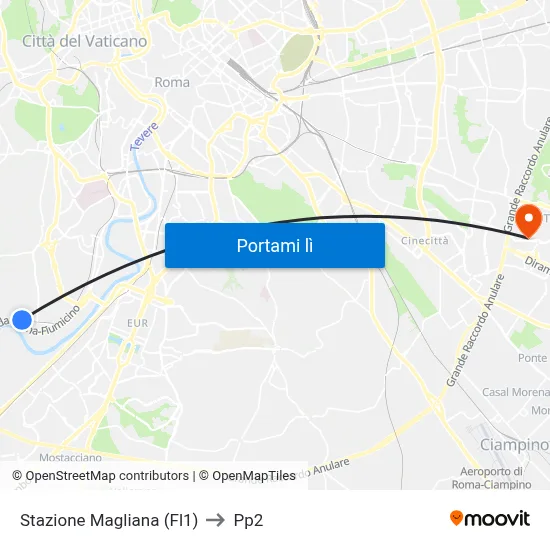 Stazione Magliana (Fl1) to Pp2 map