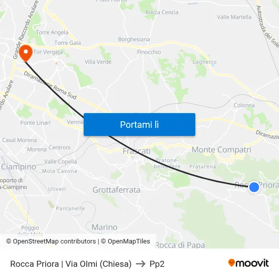 Rocca Priora | Via Olmi (Chiesa) to Pp2 map
