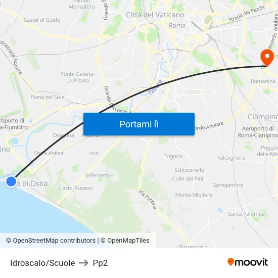 Idroscalo/Scuole to Pp2 map