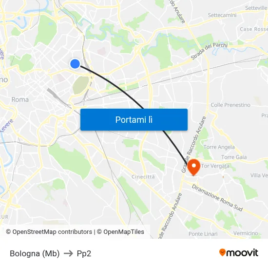 Bologna (Mb) to Pp2 map