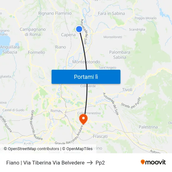 Fiano | Via Tiberina Via Belvedere to Pp2 map