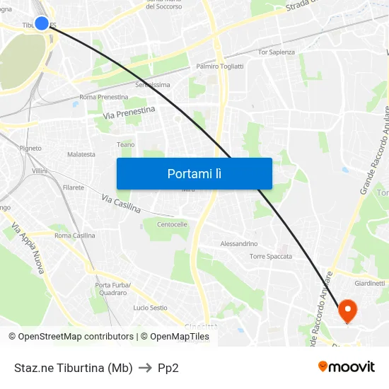 Staz.ne Tiburtina (Mb) to Pp2 map