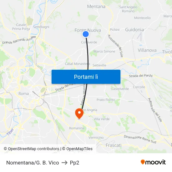 Nomentana/G. B. Vico to Pp2 map