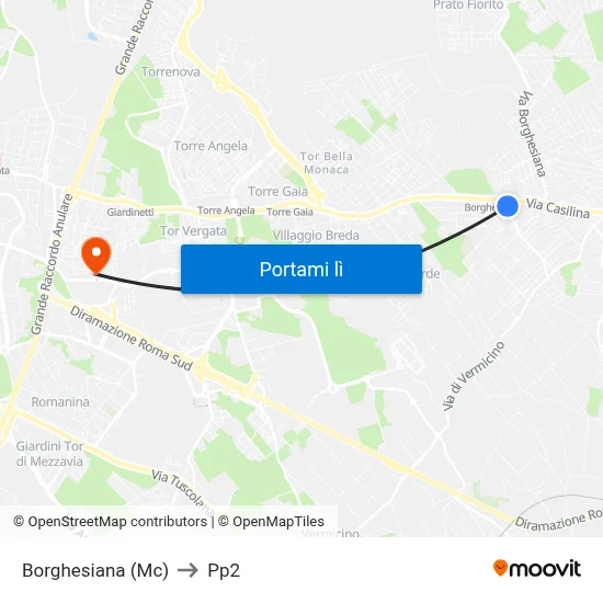 Borghesiana (Mc) to Pp2 map